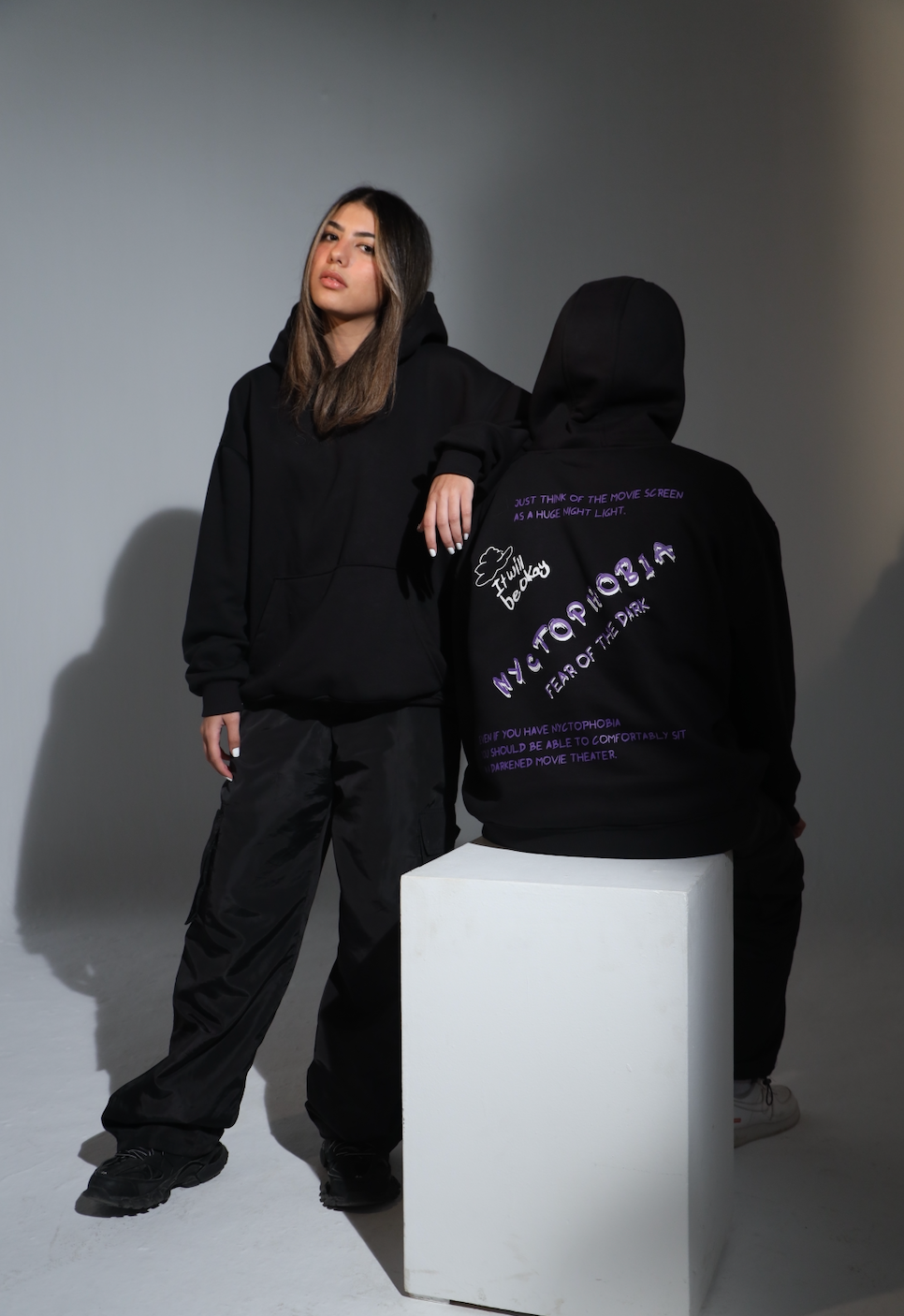 'NYCTOPHOBIA' Oversized Black Hoodie